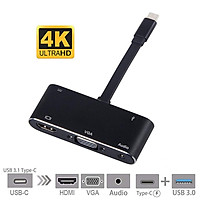 USB C to HDMI Adapter 4K 5 in 1 Type-C to HDMI/VGA/ Audio/USB 3.0 Port+USB C Female Port(PD) Converter for MacBook Pro/Samsung Galaxy Note 8/S8/S9/Lumia 950Xl/Nintend Switch and More