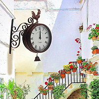Metal Double Sided Wall Clock Decoration Indoor Outdoor Decorative Wall Hanging Station Clock Round Swivel 360° Rotation Porch Ornament