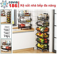 Kệ rau củ đa năng nhiều tầng có bánh xe tiện lợi nhà bếp, giá đựng rau củ, hoa quả, trái cây, xoong nồi,gia vị tiện dụng