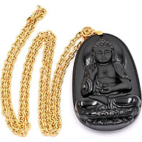 Vòng cổ Phật A Di Đà thạch anh đen 6 cm DIVTES7 - Phật bản mệnh tuổi Tuất, Hợi - Dây chuyền đá phong thủy - Mặt Phật Size lớn phù hợp cho nam