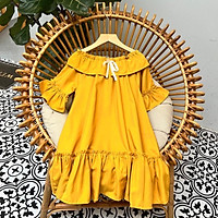 Váy bé gái dáng suông xòe đính nơ Sunkid BT màu vàng size trẻ em 4-12 tuổi