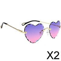 2xRimless Sunglasses Women Heart Shape UV400 Eyewear Sun Glasses Purple Pink
