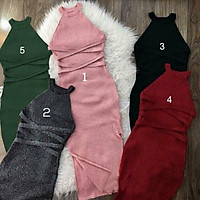 Váy Body Cổ Yếm Đan Dây Xẻ Đùi - Loại 1m VN05