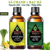 Combo 2 Tinh Dầu Sả Chanh 50ML + Tinh Dầu Bạc Hà 50ML TIDAMO - Tinh Dầu Thiên Nhiên Nguyên Chất (Lemongrass + Peppermint) Giúp Thư Giãn, Đuổi Muỗi, Thơm Phòng và Nâng Cao Sức Khỏe - Thích Hợp Dùng Với Máy Xông Tinh Dầu