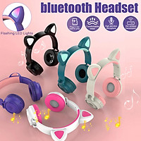 LED Cat Ear Cute Headset Wireless Earphone Kids Bluetooth 5.0 HIFI Stereo Bass Headphone with Microphone Phone Computer For Online Learning Gifts