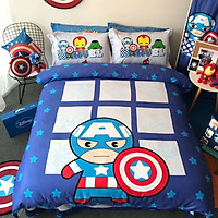 Bộ Chăn Ga Gối Cotton Lụa Họa Hình Captain