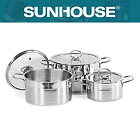 Bộ Nồi Inox Sunhouse Mama cao cấp 5 đáy SH784 (16cm, 20cm, 24cm) - Dùng cho mọi loại bếp - Hàng chính hãng