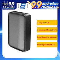 Pin Sạc dự phòng 20.000mAh Earldom PB45, 2 cổng ra USB, 2 cổng vào Micro và Type-C, sạc đầy từ 5-6 lần, dùng cho iPhone/ Xiaomi/Samsung/Oppo – hàng chính hãng
