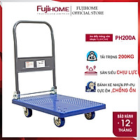 Xe đẩy hàng 4 bánh gấp gọn 200kg đa năng sàn nhựa nhập khẩu FUJIHOME PH200A, bánh cao su chống ồn