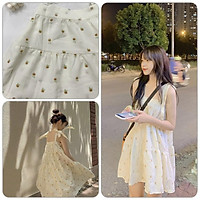 Váy babydoll Hoa Nhí Shan Nữ - Rere.Store - Đầm suông nữ dáng dài họa tiết hoa nhí vàng vintage