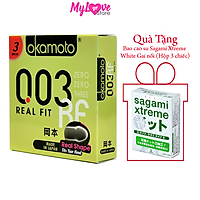 Bao Cao Cu Okamoto Real Fit Siêu mỏng 0,03 mm Ôm Khít Hộp 3 Chiếc Nhật Bản + Tặng 1 Hộp Bao Cao Su Sagami Xtreme White Gai Nổi Hộp 3 Chiếc Nhật Bản mylovestore