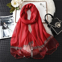 Khăn Choàng Quàng Cổ Lụa Gân Phối Hạt Cao Cấp Màu Trơn - Chất Liệu Silk - Size:90x190cm - Mã KS010