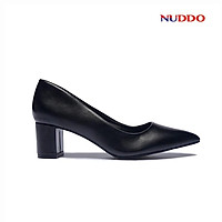 Giày cao gót nữ công sở NUDDO gót vuông 5 phân mũi nhọn da mềm cao cấp