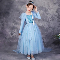  Đầm váy công chúa Elsa dài tay kèm tà dài cho bé gái