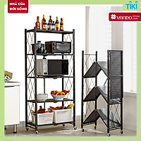 Kệ đa năng gấp gọn 3/4/5 tầng bằng Thép Carbon không gỉ Vando chính hãng - Kệ để lò vi sóng có bánh xe, kệ sách trang trí phòng khách, phòng ngủ
