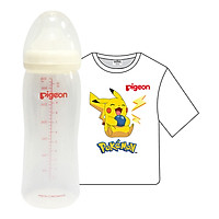 Combo Pigeon: Bình Sữa PP Plus 330ml (L)_26206 + Áo Thun Pokemon - Trắng (Size Lớn)