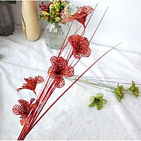 Cành hoa hồng kim tuyến dài 80cm trang trí bàn thờ - Oản , vật tư phụ kiện Oản