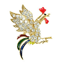 Rooster Cock Brooch Pin Rhinestone Multi-color Breast Pin Corsage silver