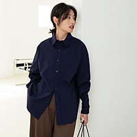 Áo sơ mi, sơ mi nữ from rộng tay dài màu xanh than đủ size S M L A-39