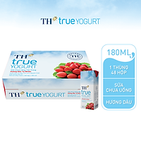 Thùng 48 hộp sữa chua uống tiệt trùng hương dâu tự nhiên TH True Yogurt 180ml (180ml x 48)