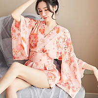 Đồ Ngủ Sexy Áo choàng hoa đào cao cấp kèm chíp Freeship-Chất đẹp Kimono Mặc Nhà Đơn Giản (N127)
