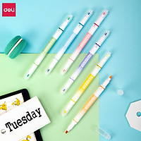 Deli Stationery Double-Head Highlighter Colorful Fluorescent Marker Pen 6 Colors DIY Graffiti Drawing Pen Kids Painting Sketching Pen Office Conference Notebook Marking Pen