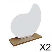 2xAcrylic Mirrors Irregular Cosmetic Makeup Mirror Wooden Base Decor 24x16cm
