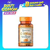 Viên Uống Puritan's Pride Vitamin C 500 mg with Bioflavonoids & Wild Rose Hips 100 v của Mỹ, Bổ Sung Vitamin và khoáng chất, tăng sức đề kháng, hệ miễn dịch, hạn chế sự xâm nhập của virus, vi khuẩn, phòng cảm lạnh