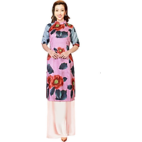 SET ÁO DÀI TRUYỀN THỐNG GẤM HOA NỀN HỒNG THỜI TRANG XINH XẮN