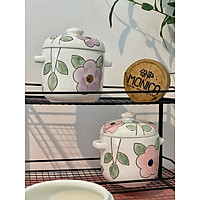 Thố gốm chưng yến cao cấp hoa nổi màu - 600ml - HN