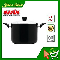Nồi chống dính nhập khẩu cao cấp MAXIM 24cm - sử dụng trên bếp từ - nắp kiếng cường lực - màu sắc nổi bật