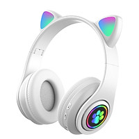 Tai nghe chụp tai bluetooth tai nghe mèo headphonecó đèn LED+ micro dùng được cho cả điện thoại, máy tính và laptop tặng kèm 1 móc khóa chữ Bamboo