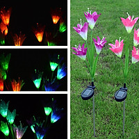 2PCS 4-head Solar-powered LED Lily Lawn Light with Colourful Light Waterproof Light Sensor Lamp Festival Yard Decoration