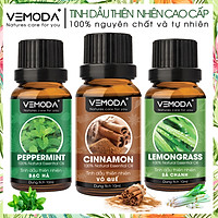 Tinh dầu xông phòng cao cấp gồm 3 chai tinh dầu nguyên chất: tinh dầu Sả chanh (10ml) + tinh dầu Vỏ quế (10ml) + tinh dầu Bạc hà (10ml) Vemoda