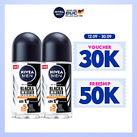Combo 2 Lăn Ngăn Mùi NIVEA MEN Black & White Ngăn Vệt Ố Vàng Vượt Trội 5in1 (50ml) - 85392
