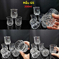 Ly uống rươu tây 200ML (bộ 6 cái) mẫu Trụ Tròn vát eo cao cấp đế dày – Bộ ly rươu thủy tinh cao cấp siêu trong (G5)
