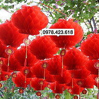Đèn Lồng Xếp Đỏ 20cm Cực dày Chống nước - Đèn lồng Tết chữ Phúc mang may mắn