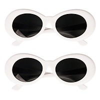 2x Retro Style Clout Goggles Glasses Oval Bold Mod Thick Framed Sunglasses