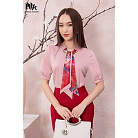 Áo Sơ Mi Nữ Ngắn Tay Công Sở NK Fashion Thiết Kế Vạt Nơ Kẹp Độc Đáo, Chất Liệu Vải Voan Lụa Mềm Mát NKSM2112008
