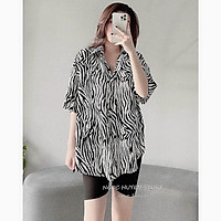 áo sơ mi nữ, sơ mi tay lửng hoạ tiết báo ngựa vằn cá tính