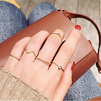 Set 5 Nhẫn vàng đính đá Thiết Kế Tinh Giản Phong Cách Hàn Quốc Cho Nữ