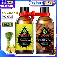Combo 2 Tinh Dầu Sả Chanh 50ML + Tinh Dầu Vỏ Quế 50ML Nguyên Chất Nhập Khẩu - Tinh Dầu TIDAMO Xông Phòng Giúp Thư Giãn, Thơm Phòng, Bảo Vệ Sức Khỏe và Đuổi Muỗi