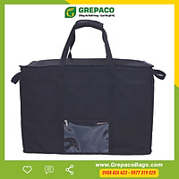 Túi Giữ Nhiệt Giao Nhận Hàng Thực Phẩm Size Lớn (To) XXL Bằng Vải Bố Canvas Màu Đen Quai Xách 4 Hướng