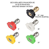 Combo bộ 05 đầu rửa xe các chế độ phun áp lực cao với kết nối nhanh 1/4 Inch bằng inox