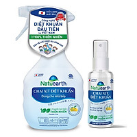 Combo 2 Chai xịt diệt khuẩn Natuearth 410 ml và chai bỏ túi 60 ml - Chuyên diệt khuẩn bề mặt thiết bị và da tay - với 100% nguyên liệu thiên nhiên theo công nghệ Nhật Bản