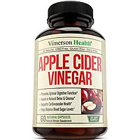 Thực phẩm chức năng bổ sung Giấm táo Vimerson Health. Hỗ trợ làm sạch thải độc tự nhiên, nâng cao. Thúc đẩy tiêu hóa, tim mạch và sức khỏe miễn dịch. Giúp cân bằng lượng đường trong máu. 60 Viên nang ăn chay ACV. Không biến đổi gen và không chứa Gluten