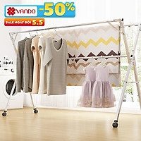 Giàn phơi quần áo Inox cao cấp kéo dài thông minh VANDO cho chung cư trong nhà, ngoài trời, kèm bánh xe linh hoạt, giá kệ treo đồ