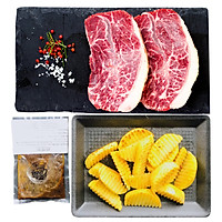 [Chỉ Giao HCM] - Combo Thịt Lõi Vai Angus Áp Chảo, Sốt Tiêu Đen và Ướp Steak (Family steak box) 600g