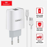 Bộ sạc nhanh Earldom ES - 196 hỗ trợ 2 cổng USB, kèm dây sạc,sạc nhanh tiện lợi, dùng cho iphone ,samsung,oppo - hàng chính hãng