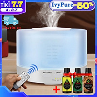 Máy Xông Tinh Dầu Cao Cấp Tặng 3 Chai Tinh Dầu Sả Chanh + Bạc Hà + Quế. Máy Khuếch Tán Tinh Dầu Có Remote Điều Khiển Từ Xa Chuyên Dụng Xông Tinh Dầu